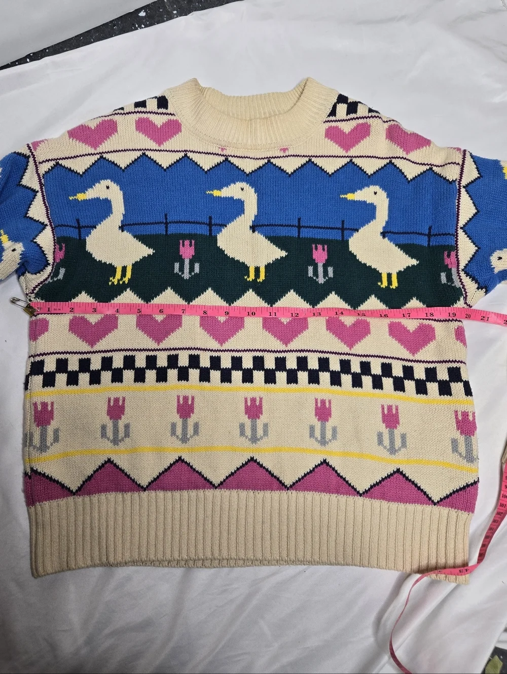 KINA AND TAM Duck Tales whimsy faire isle farmcore sweater XS - Picture 9 of 10